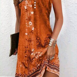 Floral Print Sleeveless Dress, Casual , Women's Clothing, SMALL